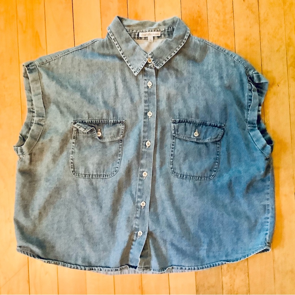 Denim Sleeveless Button-Up Shirt